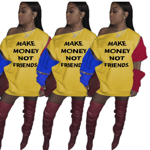 Fashion Street Print Colorblock Statement Sweater Dress with Adjustable Sleeves