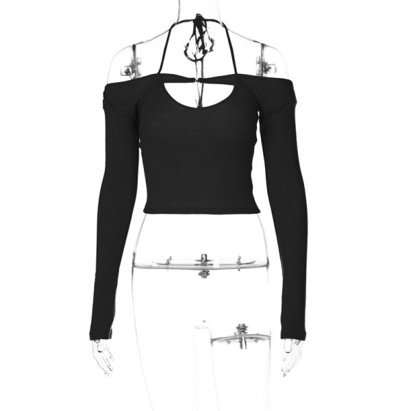 Women's Solid Color T-Shirt Halter Slim Slim Backless Sexy Vest Set