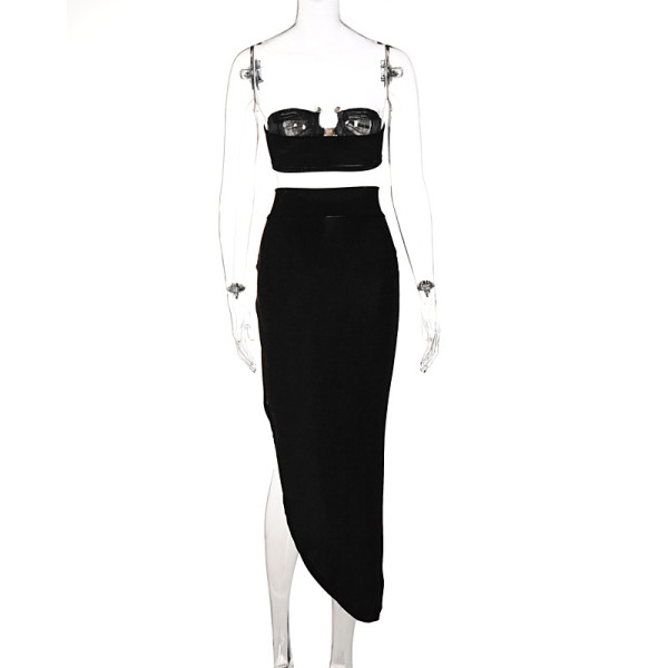 Tube top, navel, backless top, sexy slit, bag hip skirt, two-piece set