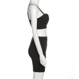Women's sexy suspenders low-cut vest tight-fitting hip yoga shorts two-piece set