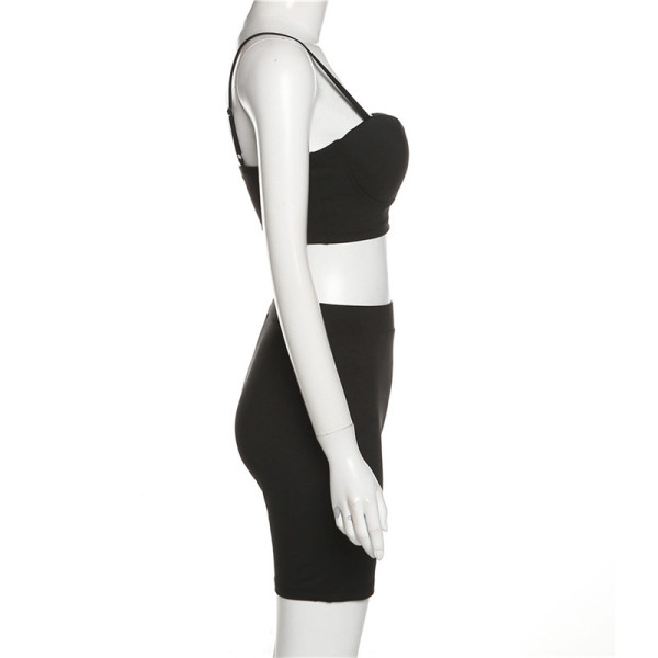 Women's sexy suspenders low-cut vest tight-fitting hip yoga shorts two-piece set
