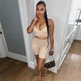 Women's sexy suspenders low-cut vest tight-fitting hip yoga shorts two-piece set
