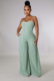Sexy Striped Backless Sling Wide-Leg Jumpsuit