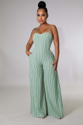 Sexy Striped Backless Sling Wide-Leg Jumpsuit