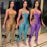 Fashionable Sling Cutout Pleated Jumpsuit