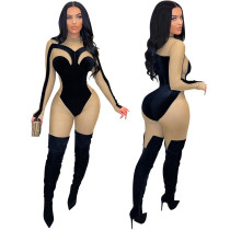 Fashion sexy see-through velvet tight-fitting body slimming hip jumpsuit Fashion sexy see-through velvet tight-fitting body slimming hip jumpsuit