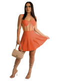 Fashion Women's Mesh Perspective Sexy Sling Dress Pleated Skirt