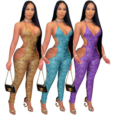 Fashionable Sling Cutout Pleated Jumpsuit