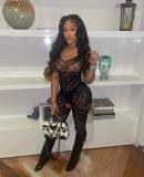 Women's Sexy Hollow Lingerie Sexy Halter Mesh Backless Swimsuit Nightclub Jumpsuit