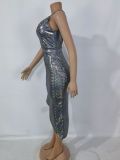 Nightclub sexy bronzing laser suspenders slim irregular dress