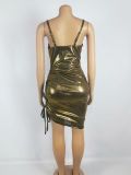 Pit strip bronzing suspenders swing collar sleeveless hip slim dress