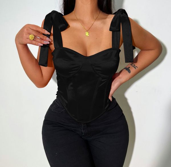 fishbone corset knotted camisole summer short top women