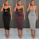 Women's fashion suspender type temperament sexy commuter solid color dress