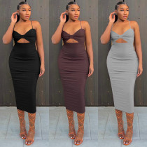 Women's fashion suspender type temperament sexy commuter solid color dress Women's fashion suspender type temperament sexy commuter solid color dress