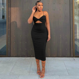 Women's fashion suspender type temperament sexy commuter solid color dress