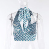 Sexy V-neck strappy halter top plaid show chest vest women