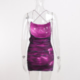 Printed Backless Dress Women's Sexy Backless Square Neck Slip Dress