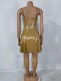 Nightclub sexy pleated bronzing suspender dress short skirt