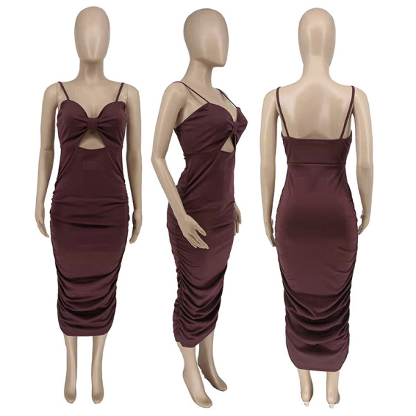Women's fashion suspender type temperament sexy commuter solid color dress