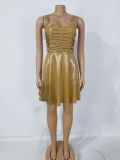 Nightclub sexy pleated bronzing suspender dress short skirt
