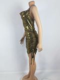 Pit strip bronzing suspenders swing collar sleeveless hip slim dress