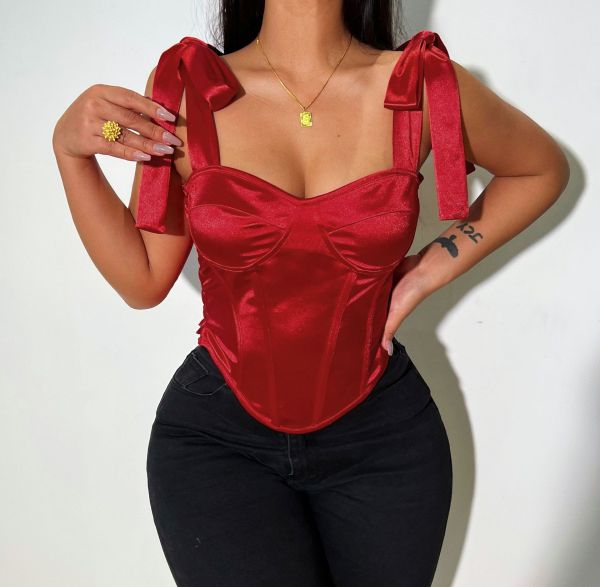 fishbone corset knotted camisole summer short top women
