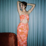 resort print cutout slip dress