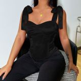 fishbone corset knotted camisole summer short top women