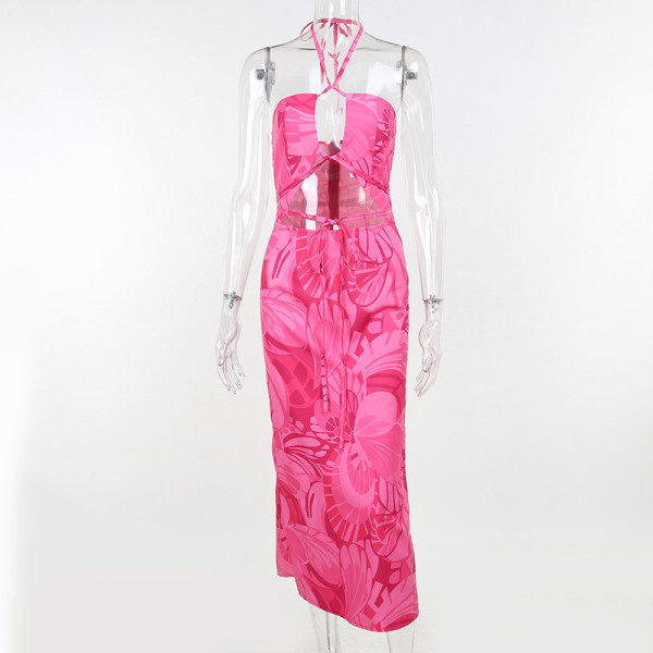 resort print cutout slip dress