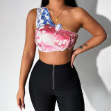 Butterfly Vest One Shoulder Sexy Contrast Color Tie Dye Show Navel Tube Top