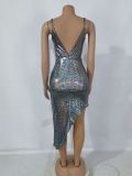 Nightclub sexy bronzing laser suspenders slim irregular dress
