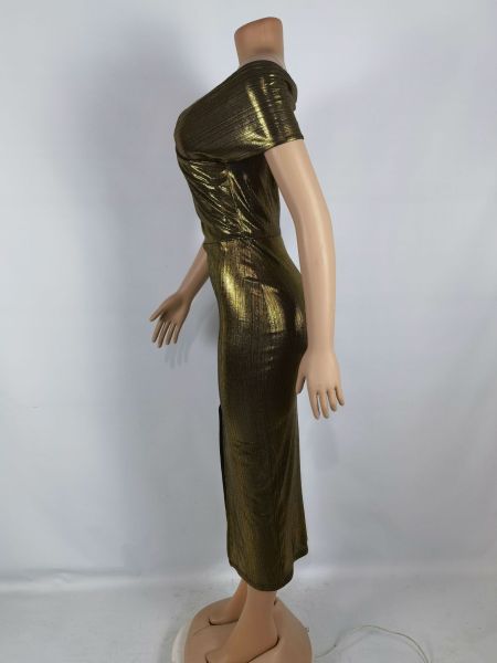 Sexy nightclub bronzing package hip slit dress dress