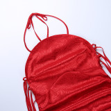 Jacquard lace-up dress summer pleated sexy halterneck skirt