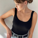 Threaded vest bodysuit simple solid color sexy slim top