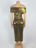 Sexy nightclub bronzing package hip slit dress dress