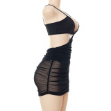 women's sling hollow mesh stitching dress