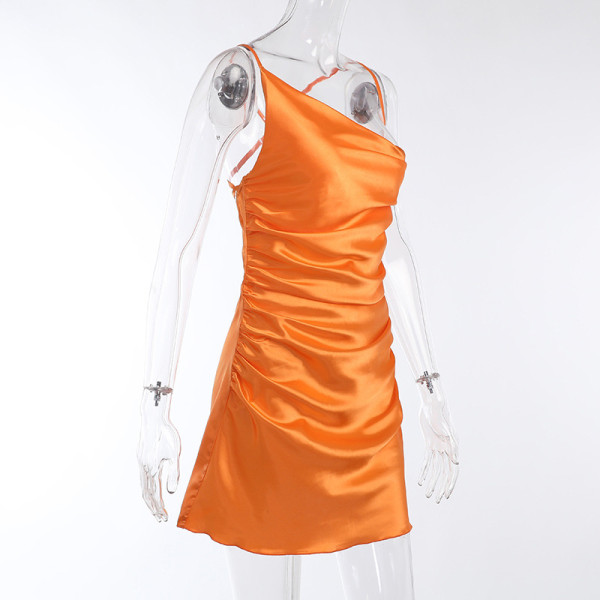 Asymmetric Satin Pocket Collar Open Back Lace-Up Dress Suspender