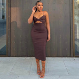 Women's fashion suspender type temperament sexy commuter solid color dress