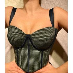 Ribbon Suspender Cropped Check Top Feminine Tunic Tank Top