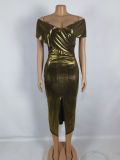 Sexy nightclub bronzing package hip slit dress dress