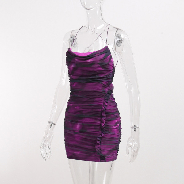 Printed Backless Dress Women's Sexy Backless Square Neck Slip Dress