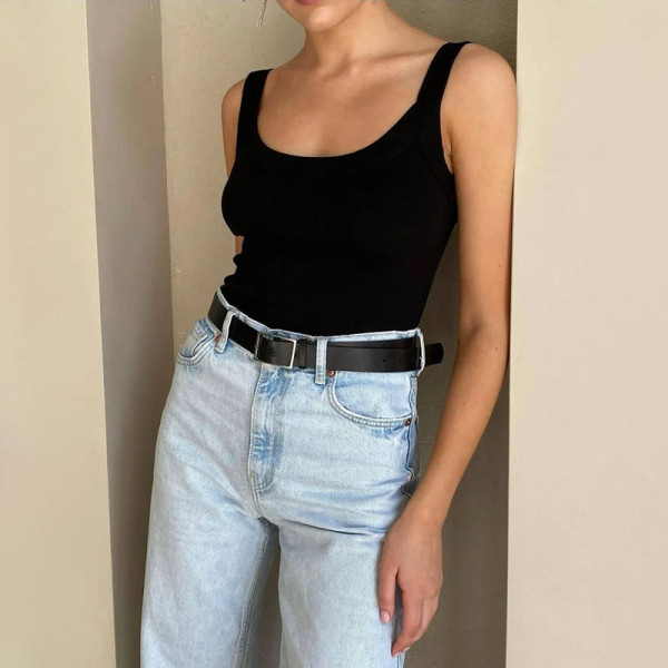 Threaded vest bodysuit simple solid color sexy slim top
