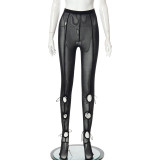 Women's Spring Sexy Mesh See-Through Drawstring Hollow High Waist Tights Casual Trousers