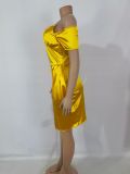 Nightclub sexy solid color satin thong diamond shoulder strap dress women