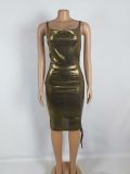 Pit strip bronzing suspenders swing collar sleeveless hip slim dress