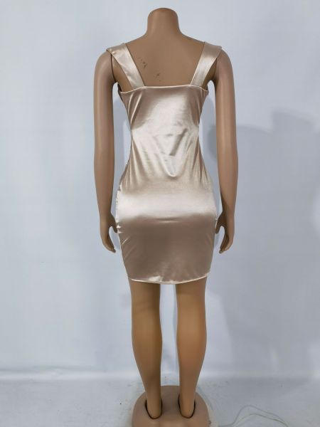 Nightclub Sexy Shiny Satin Ding Neck Irregular Slip Dress