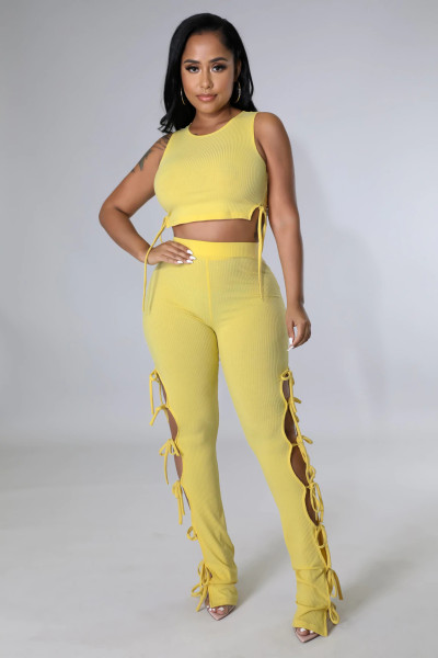 Sexy Women's Solid Color Pit Strips Lace Hollow Two-piece Set