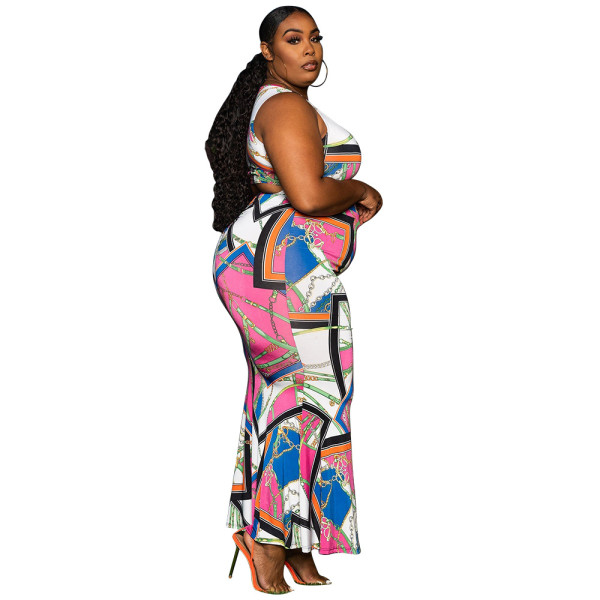 Casual Fashion Contrast Color Colorful Print Plus Size Dress