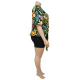 Plus Size Two Piece Printed Casual T-Shirt Shorts Set