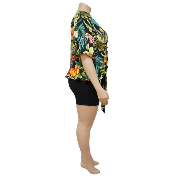 Plus Size Two Piece Printed Casual T-Shirt Shorts Set